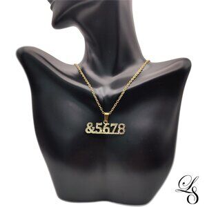 Gold Rhinestone “&5678” Pendant Necklace